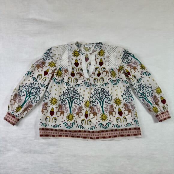 Sandro Azucar Print Blouse Chiffon Off White Cream Women’s 1 (Small) Celestial - Picture 5 of 16